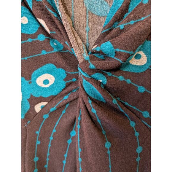 Kokoon Brown Turquoise Floral Print Twist Front Dress 3/4 Sleeve Small - Picture 3 of 6